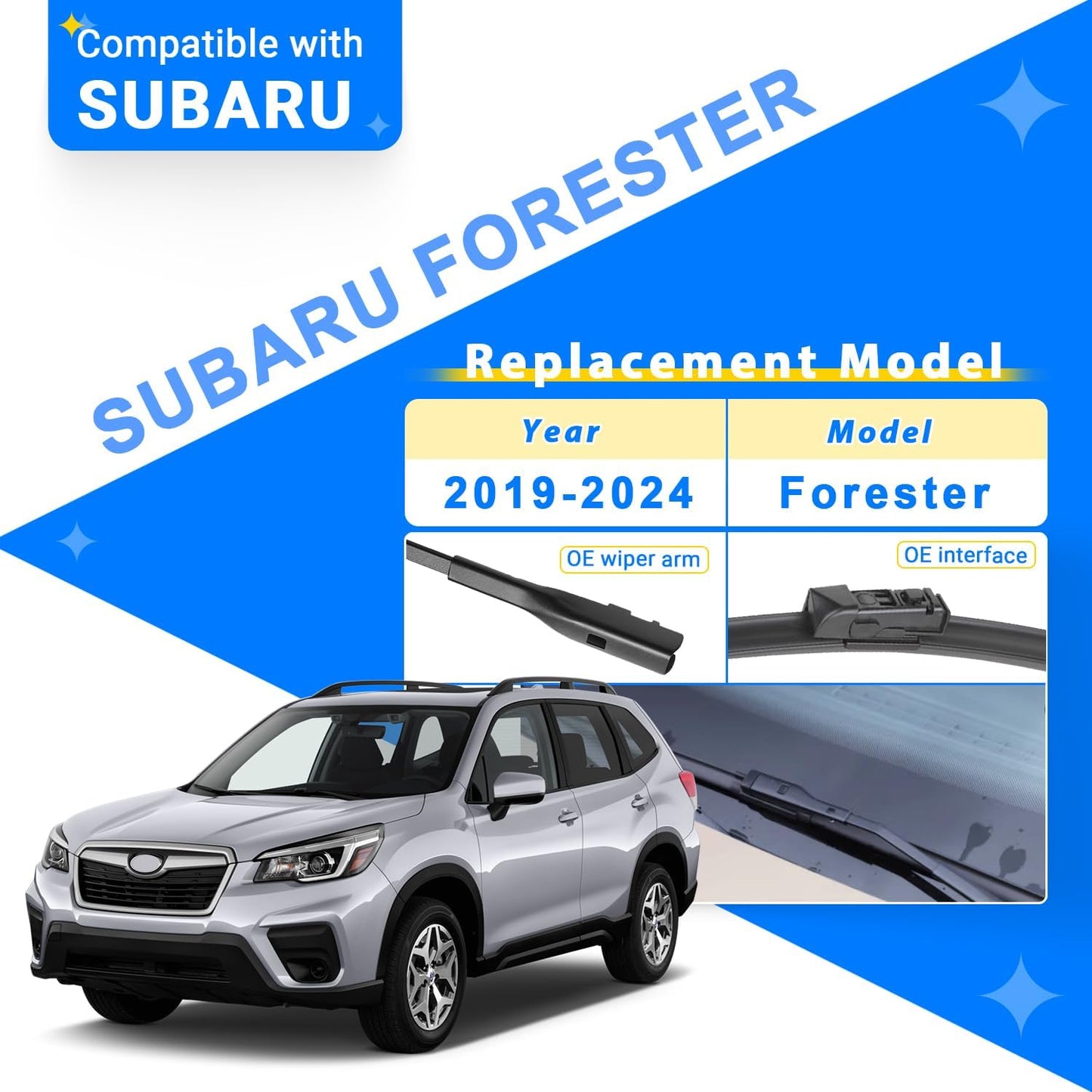Windshield Wiper Blades Replacement for Subaru Forester 2019 2020 2021 2022 2023 2024 Original Factory Quality Front Rear Wipers Blade Set for My Car - 26" 17" 14" (Pack of 3)