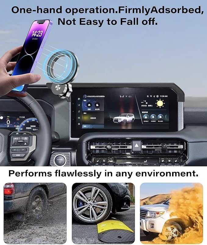 Car Phone Holder for 2024 2025 2026 Toyota Land Cruiser LC250 Accessories Apply to 8/12.3 Inch Touch Screen Fixed Clip Magnetic Cell Phone Mount Hands-Free 360 Degree Rotation