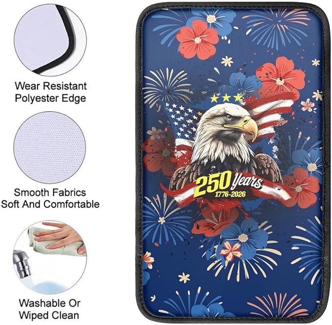 Dreaweet 250 Years Patriotic Eagle Center Console Cover Universal Middle Console Covers for SUV Truck Scratch & Wear Resistant Car Armrest Storage Box Mat Protector