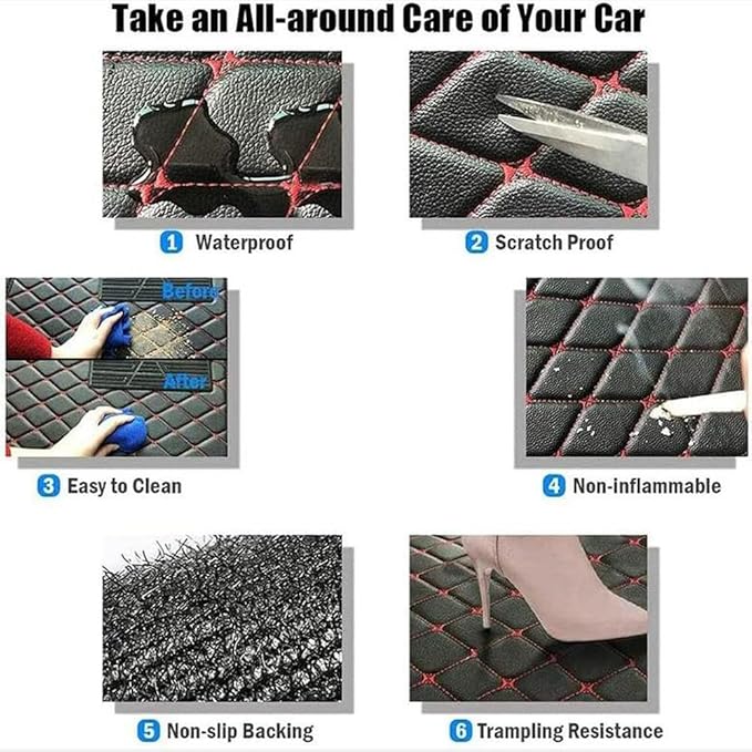 TREGOO All Weather Car Mats Custom Fit Non Slip Floor Mats for 1998-2025 Cars Personalized Leather Protection Pads Suitable for Men Women (Black Rice)