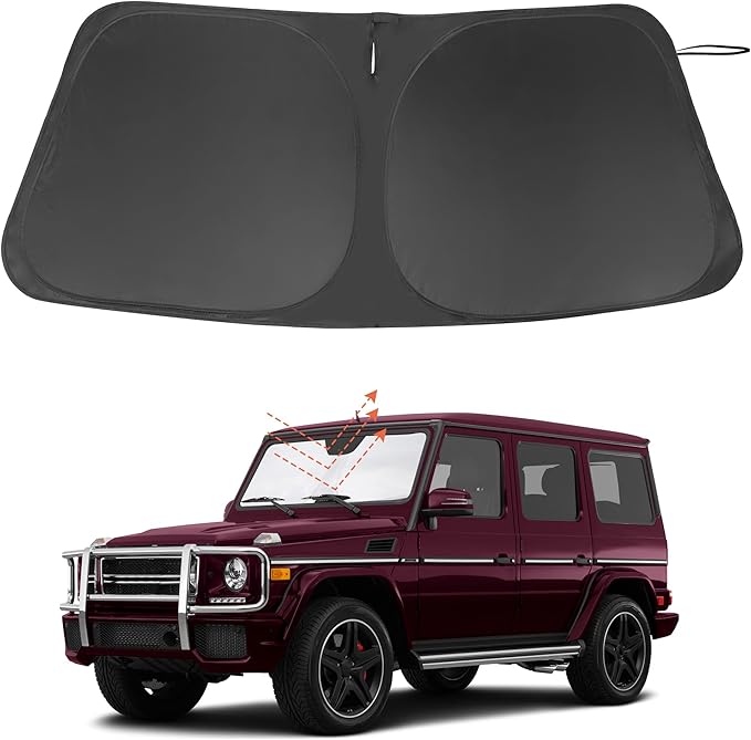 Windshield Sun Shade Custom Fit for 1990-2018 Mercedes Benz G W463 G550 G55 G63 G65 Accessories(Not for 2019-2021 Mercedes Benz G Class) Accessories Foldable Sunshade Keep Car Cooler