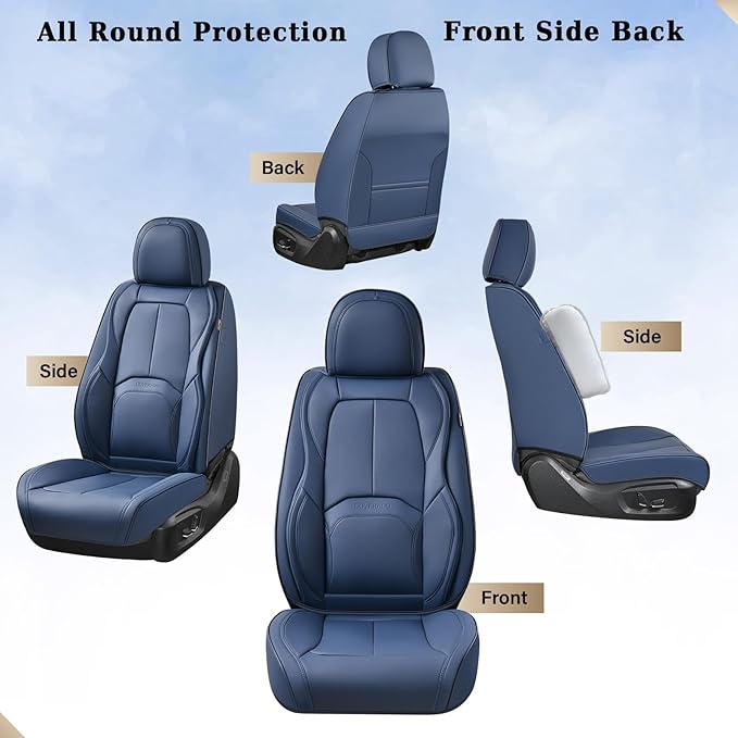 Coverado Seat Covers, Car Seat Covers Front Seats, Premium Nappa Leather Seat Covers for Cars, Waterproof Car Seat Protector with Lumbar Support, Front Seat Covers Universal Fit for Most Cars (Blue)