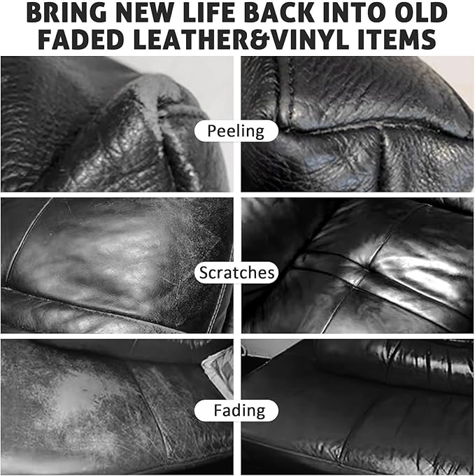SEISSO Leather Repair Kit for Furniture, Black Vinyl Repair Kit with Mink Oil, Car Interior Leather Recoloring Balm for Scratches, Fading Shoes, Car Seat, Sofa