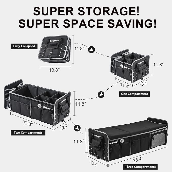 Bold Color Block Trunk Organizer | 95L, 35"x13.8"x11.8" | Dedicated Shoe Storage & 26L Ice Pack | Foldable for SUV/Car/Jeep | Stylish Gift & Essential Car Accessories for Drivers - Black-X212