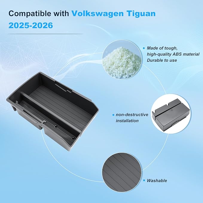 2025-2026 Tiguan Center Console Organizer for 2025 2026 VW Tiguan Armrest Insert Tray+Center Console Tray+TPE Console Cup Holder Middle Console Armrest Storage Box 2026 Tiguan Accessories