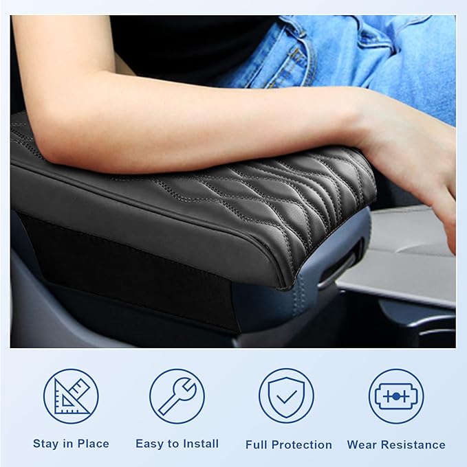 CDEFG Center Console Cover for 2023 Kia Sportage NQ5 Armrest Cover Console Lid Pad Arm Rest Elbow Cushion Seat Box Cover Protector Leather 5th Generation Sportage NQ5 Accessories (Black)