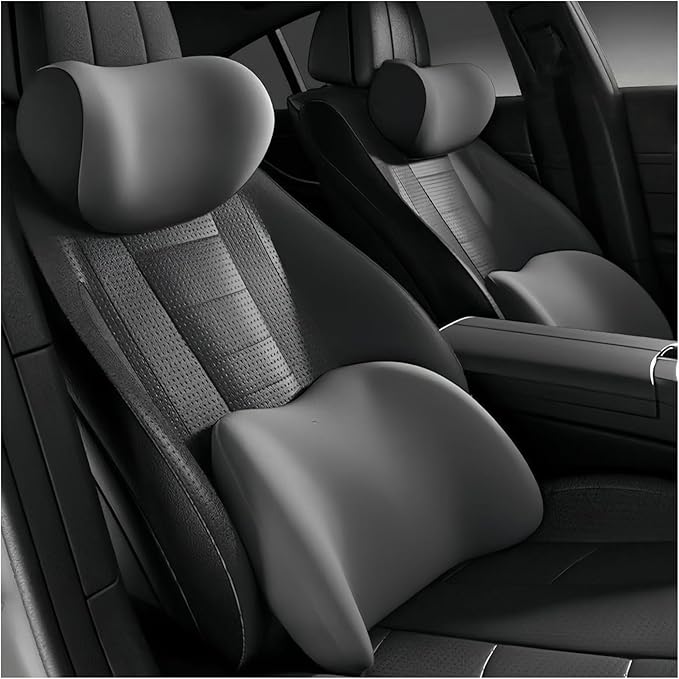 Car Lumbar Support Pillow and Car Neck Pillow Kit for BMW Z4 Z4M E85 E86 E89 G29 E52 20i 30i M40i, Car Seat Neck Back Rest Pillows, Ergonomic Car Seat Headrest & Lumbar Cushion,B Grey