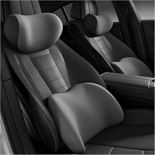Car Lumbar Support Pillow and Car Neck Pillow Kit for VW Taos 2021 2022 2023 2024 2025 2026, Car Seat Neck Back Rest Pillows, Ergonomic Car Seat Headrest & Lumbar Cushion,B Grey