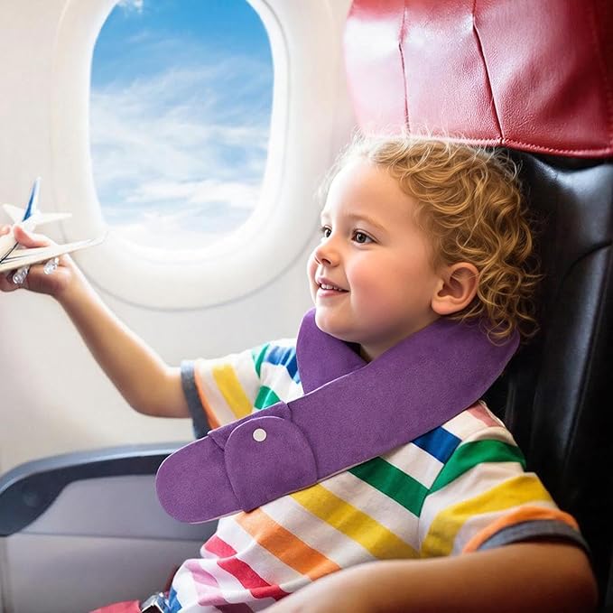Kids Travel Neck Pillow, Toddler Travel Pillow for Car & Airplane and Head & Chin Support, Comfortably Travel Neck Pillow for Road Trip Sleeping, Gifts for Toddler/Kids (Deep Purple & Light Purple)