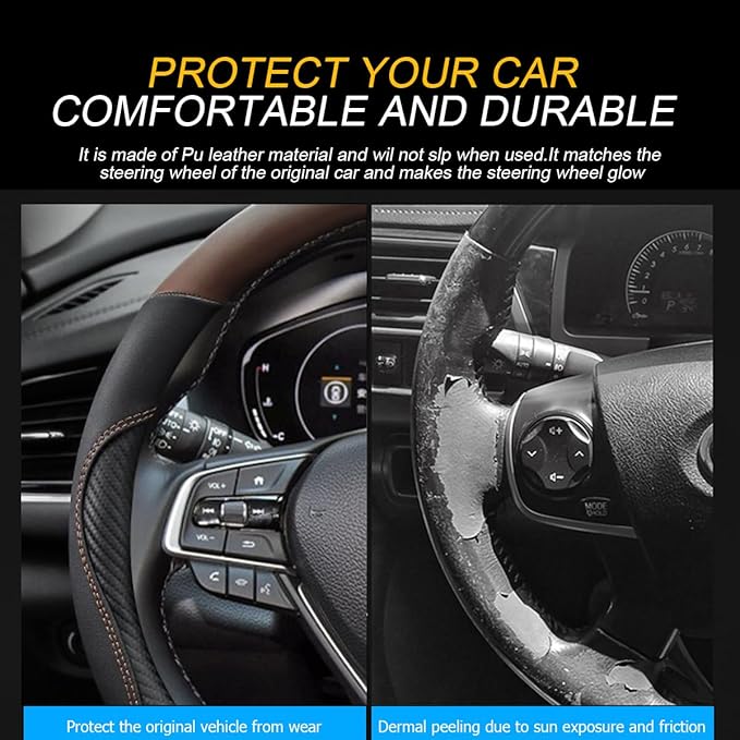 Mandark Car Steering Wheel Cover, 15 Inchs Microfiber Leather Non-Slip Vehicle Steering Wheel Protector, Breathable Auto Interior Protection Accessories, Universal for SUV Sedan Truck (Black/Brown)