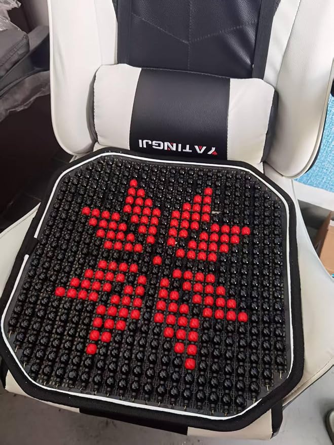 Thicken Car Beads Seat Cover, Cooling Seat Cover Wooden Bead Cool Cushion Mat, Large Black Red Wooden Beads Chair Cushion Pad for Home Office Gift for Husband Wife