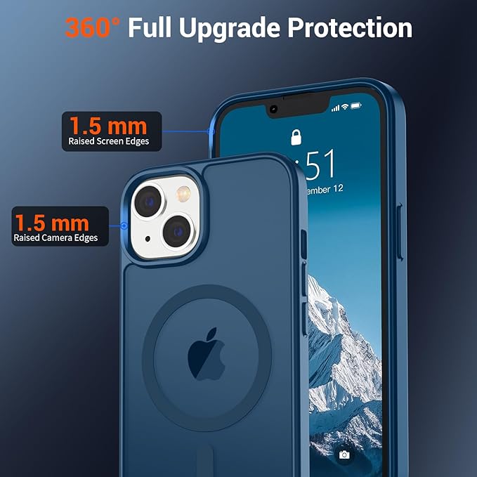 SUPFINE Magnetic for iPhone 15 Plus Case & iPhone 14 Plus Case with Screen Protector (Compatible with MagSafe)(Military Grade Drop Protection) Translucent with Anti-Fingerprint Phone Case,Deep Blue