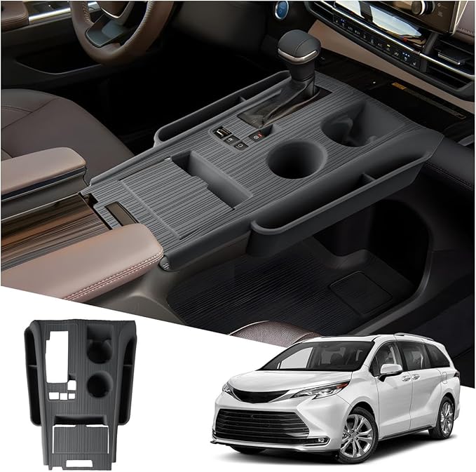 2026 Sienna Center Console Organizer - For 2021-2025 2026 Toyota Sienna Silicone Center Console Cover Organizer - For 2021-2026 Sienna(XLE/XSE/Limited/Platinum/Woodland Edition) Accessories(Grey)