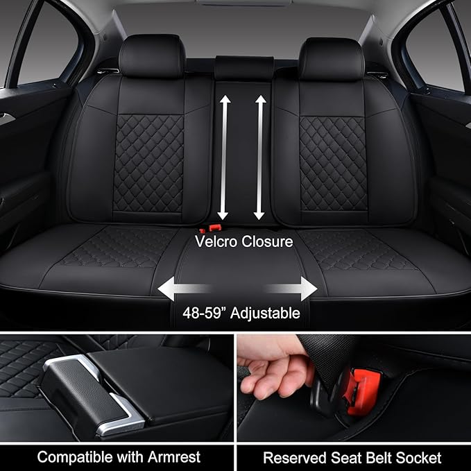 Auto Car Seat Covers Full Set Leather Cushion Protector Breathable Waterproof Seat Cover for Cars Universal Fit (Black, Full Set Without Headrest)