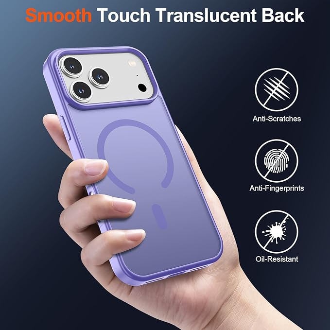 SUPFINE Magnetic for iPhone 17 Pro Max Case (Compatible with MagSafe)(Military Grade Drop Protection) Translucent Matte Shockproof with Anti-Fingerprint Phone Cover 2025,Purple