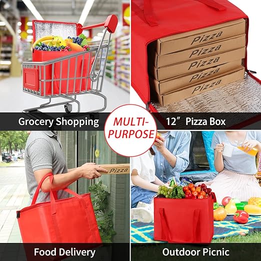 CIVJET 2Pk Insulated Reusable Grocery Bags with Top, X-Large Insulated Food Delivery Bag, Cooler Bag for Travel/Shopping/Groceries, Freezer/Frozen/Thermal Catering Bag for Cold and Hot Food