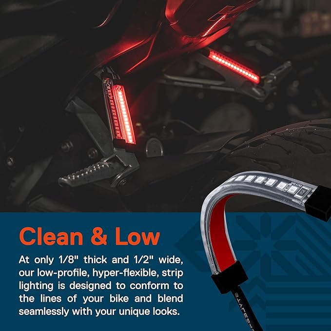 TRUE MODS 2pc 5" Red LED Motorcycle Turn Signal & Brake Tail Light Strip Kit [Waterproof] [Single Row] [50% Running] [100% Brake/Blinker] Self Adhesive Surface Mount Flexible Lamp for Dirt Bike ATV