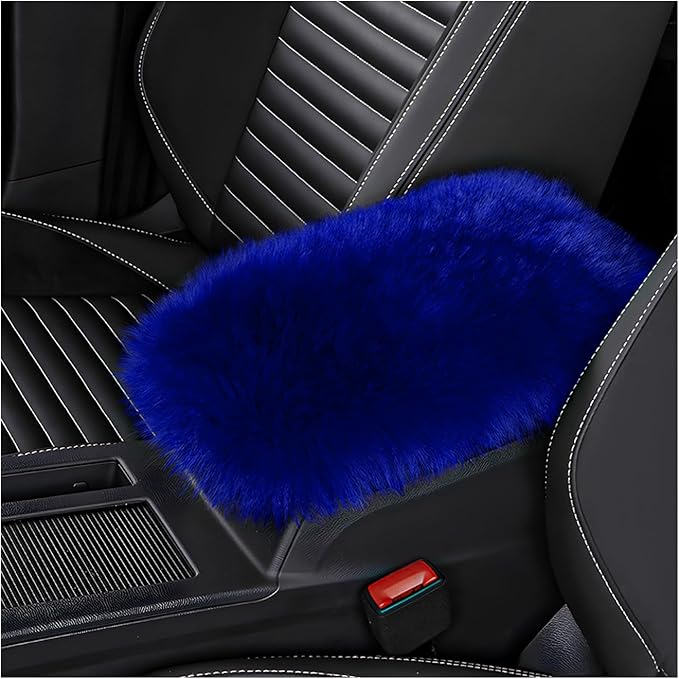 Center Console Cover, 11.81"×7.87" Automotive Fluffy Plush Center Armrest Protector, Universal Furry Comfortable Center Console Pad for Cars Trucks SUVs, Car Accessories (Royal Blue)
