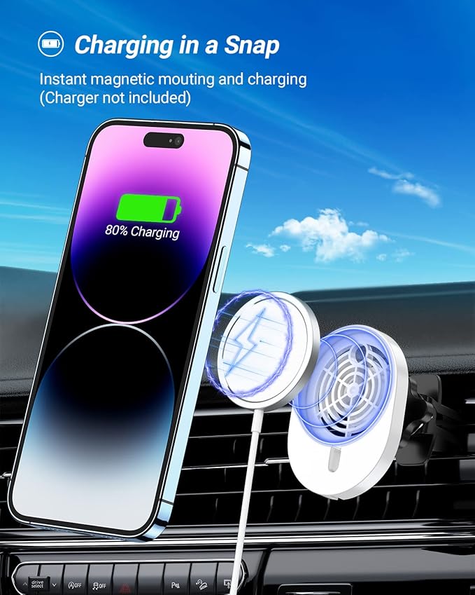 for Apple MagSafe Charger Car Holder,Compatible with iPhone 14/14 Plus/14 Pro/14 Pro Max and iPhone 13/12 Series-White(Charger not Included)