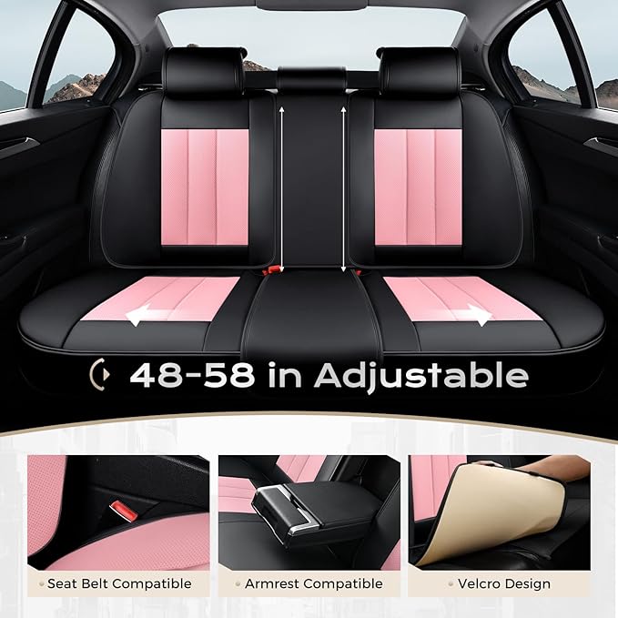 Coverado Car Seat Cover, Cover for Cars Full Seat, Premium Leather, Universal Fit Waterproof Seat Protectors, Car Seat Cushion Non-Slip for Most Cars-Blackpink