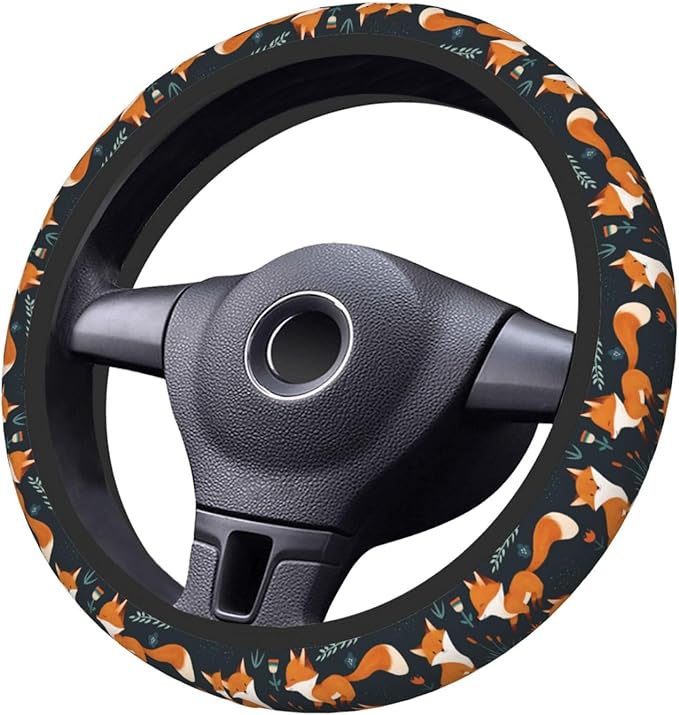 Foxes Steering Wheel Cover Women 15 inch Anti-Slip Sweat Absorption Steering Wheel Covers Cute Car Accessories Decor Car SUV Sedan Vans Truck Protector