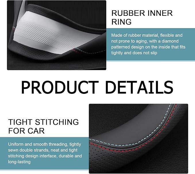 1 PC Car Steering Wheel Cover, Ultra-Thin Soft Leather Steering Wheels Accessories, 15" Round Breathable Car Wheel Cover, Universal Interior Accessories for Most Cars (Black&Red)