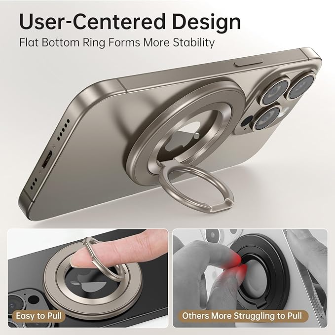 SYNCWIRE Magnetic Phone Ring Holder for MagSafe, 360° Rotation Cell Phone Grip Stand Finger Ring Kickstand Two-Sided Magnet Compatible with iPhone 17 Pro Max 16 15 14 13 12 MagSafe Accessories