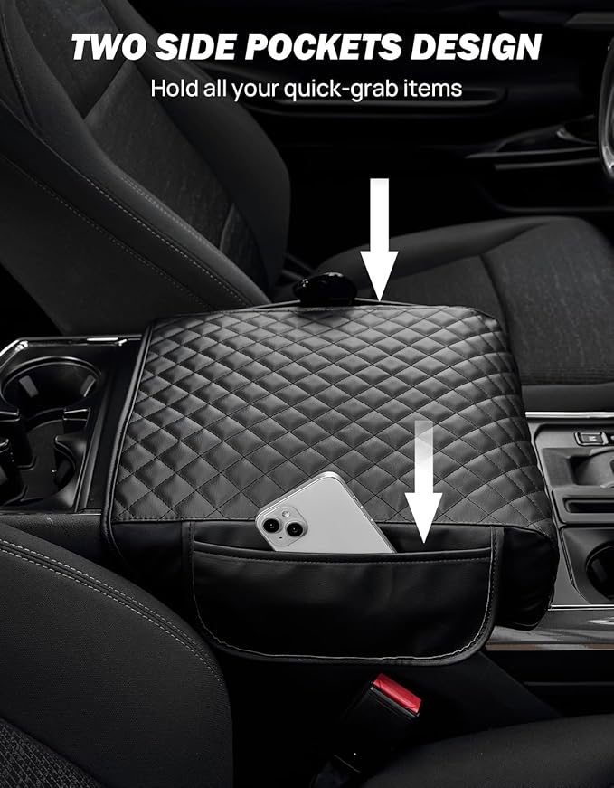 JOYTUTUS Center Console Cover Compatible with 2021 2022 2023 2024 2025 2026 Ford F150, Leather Armrest Cover Center Console Cushion Arm Rest with Side Pockets