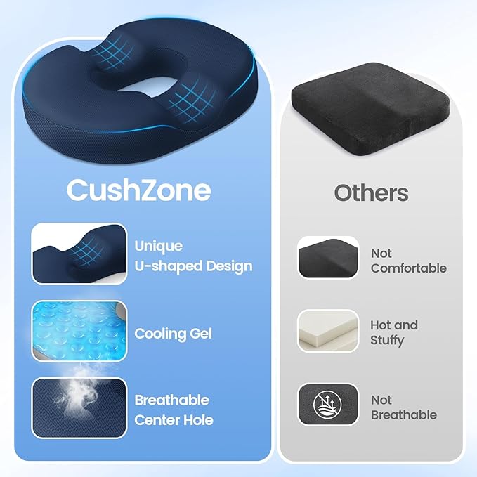 Donut Pillow Seat Cushion - Cooling Gel Outdoor Chair Cushions, Memory Foam Seat Cushion for Office & Home, Car Seat and Patio Furniture Cushions, Hemorrhoids Pillow and Tailbone Pain Relief, Blue