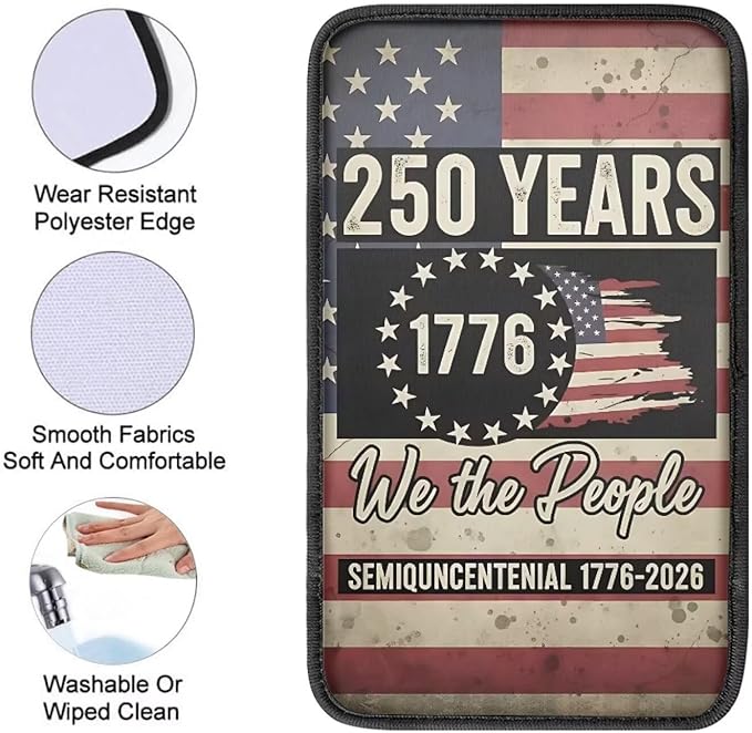 Dreaweet 250th Anniversary Car Center Console Cover We the People American Flag Print Armrest Cover Soft Scratch Proof Car Arm Rest Cover Pad Universal Console Covers for SUV Trucks Cars
