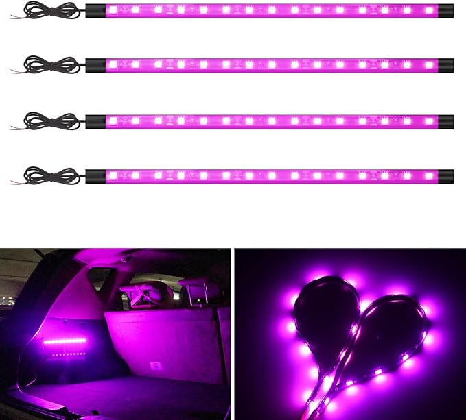YM E-Bright Led Strip Lights for Cars, 27CM 5050 15SMD Waterproof Car Underglow Lights Motorcycles Golf Cart Boat Decoration Led Interior Exterior Lights Strip,DC-12V,Pinky Purple (Pack of 4)