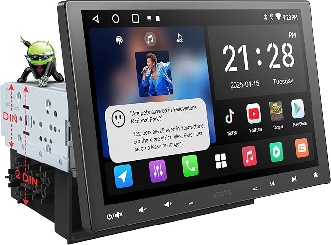 ATOTOZONE A5L 10inch Adaptive Double DIN & Single DIN Car Stereo, Floating Screen Android Radio, Wireless CarPlay&Android Auto, WiFi/USB/Bluetooth, MirrorLink, 24B EQ DSP, AI Chat, GPS Track, 2G+32G