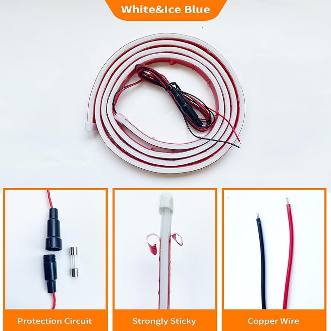 Car Hood LED Light Strip Exterior Flexible Dynamic Scan Daytime Running for Hoodbeam Kit 12v Silicone Waterproof Lights for Cars SUVs(White,59IN)