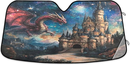 xigua Dream Castle Dragon Car Windshield Sunshade Foldable Front Window Sun Visor Protector for Car,SUV,Truck - Keep Vehicle Cool,55 x 27.6 Inch