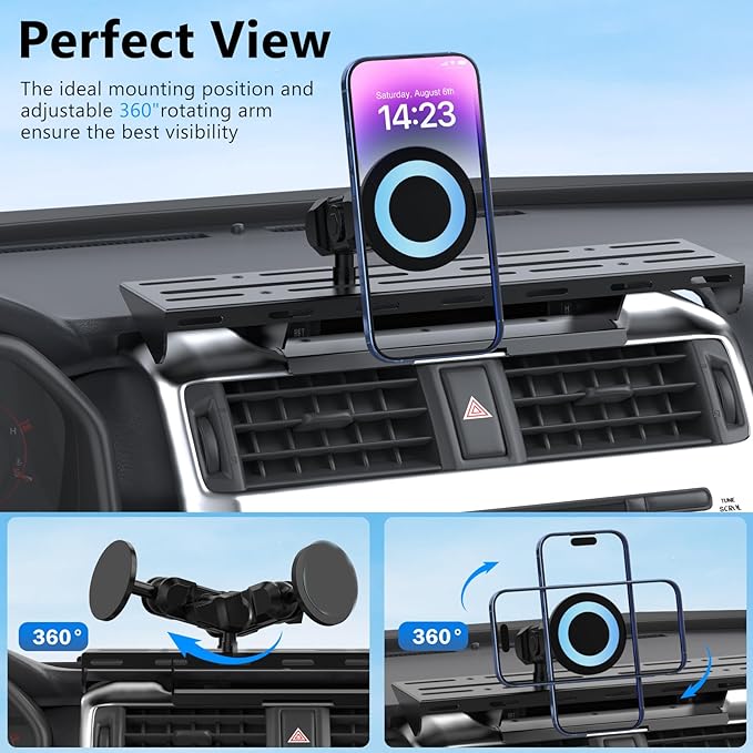 DIAMOOKY Metal Magnetic Phone Mount for Toyota 4Runner 2024 2023 2022 2021 2020-2010 5th Gen 4runner Accessories Dash Cell Phone Holder Adjustable Phone Stand Fit for All Smartphone
