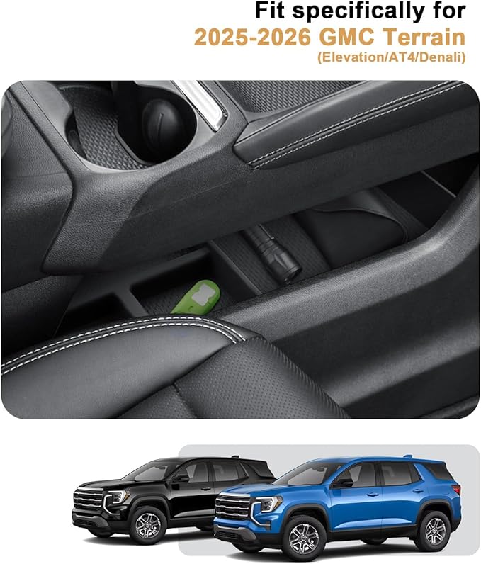 ECOZEN 2026 Terrain Center Console Organizer - 2 Pcs For 2025-2026 GMC Terrain Lower Console Organizer Storage Tray - Compatible with 2025 2026 Terrain(Elevation/AT4/Denali) Accessories TPE