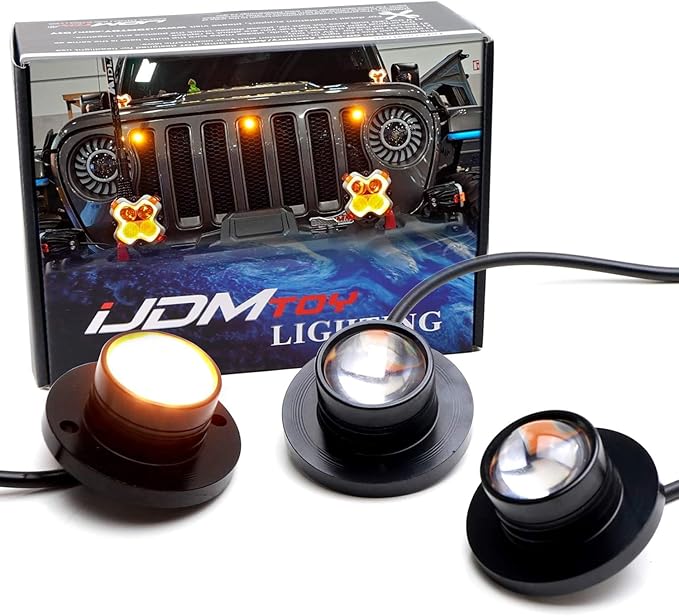 iJDMTOY 3pc Set Pre-Runner Style 12-SMD Amber Yellow LED Grille Clearance Light Kit Compatible with Jeep Wrangler JL or Gladiator JT