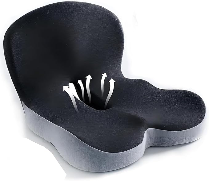 Onever Ergonomic Memory Foam Seat Cushion, Lumbar Support Non Slip for Truck Driver Long Driving Office Chair Back Tailbone Pain Relief Dual Color Black&Grey