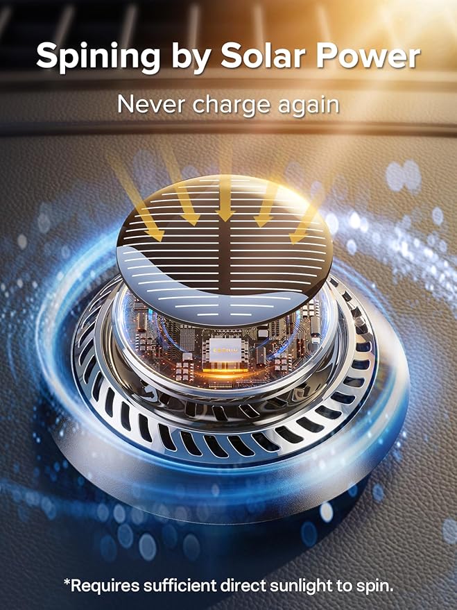 Ceeniu 2025 New UFO Car Air Freshener, Solar Powered Auto Rotary, Aluminum Alloy, Supports DIY perfumes, Natural French Fragrance, Cologne & Mint Ice Scent, Two Oils, F21 Aroma Diffuser, Car Fragrance