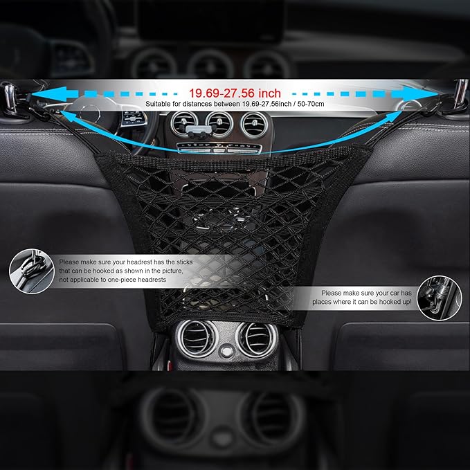 3-Layer Car Mesh Organizer Storage Between Front Seats Kid Dog Pet Net Barrier Car Net Pocket Elastic Tissue Purse Holder Netting for SUV, Van