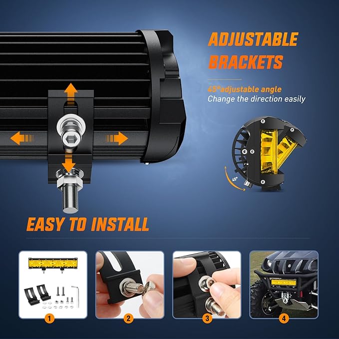 Nilight Side Shooter Light Bar 12Inch Triple Row Spot Flood Combo Yellow Beam Work Lights with 5Pin Rocker Switch Wiring Harness Kit for Off-Road Lighting on Truck SUV ATV UTV