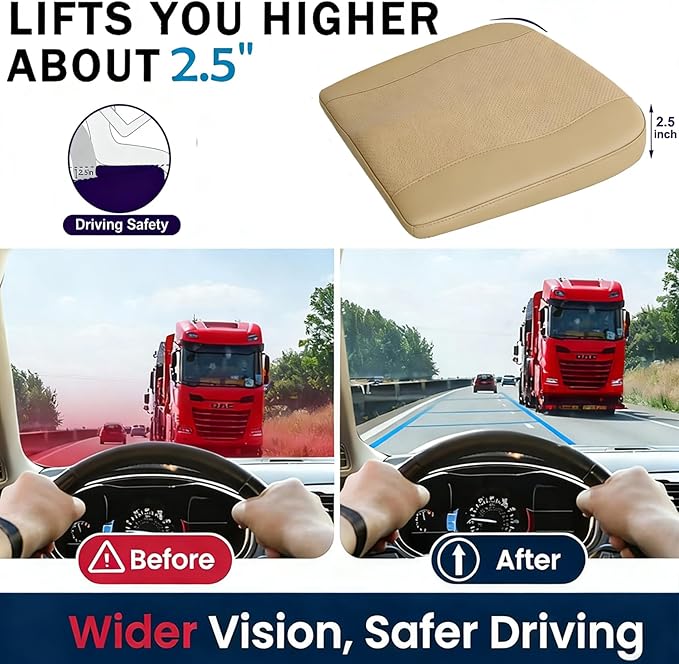 Car Seat Cushion,Thickened Comfort Memory Foam Seat Cushions for Car and Office Chair - Sciatica & Lower Back Pain Relief, Driver Seat Pillow for Auto, Office Chair, Wheelchair Pad-Beige