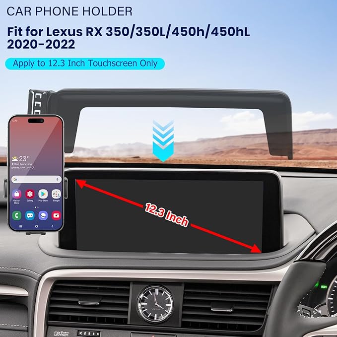 Car Phone Holder Fit for RX RX350/RX350L/RX450h/RX450hL 2020-2022-Cell Phone Mount for RX350 Accessories 12.3 inch Touchscreen Hands-Free 360° Rotation