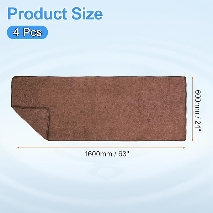 HARFINGTON 4 Pack Microfiber Cleaning Cloth, 63" x 24" Multi-Functional Cleaning Towels Reusable Absorbent Rags for Car Wash Kitchen Household Window Clean, Brown
