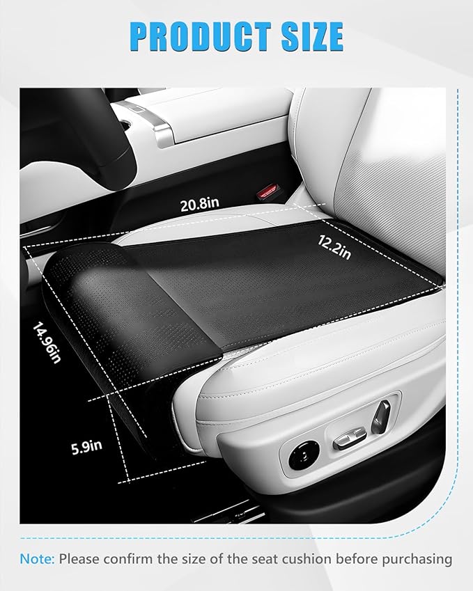 Car Seat Leg Support Cushion, Black Leather Carseat Leg Support, Universal Waterproof Leather Extender Pad for Drivers, Office Chairs, Cars, Buses & Trains