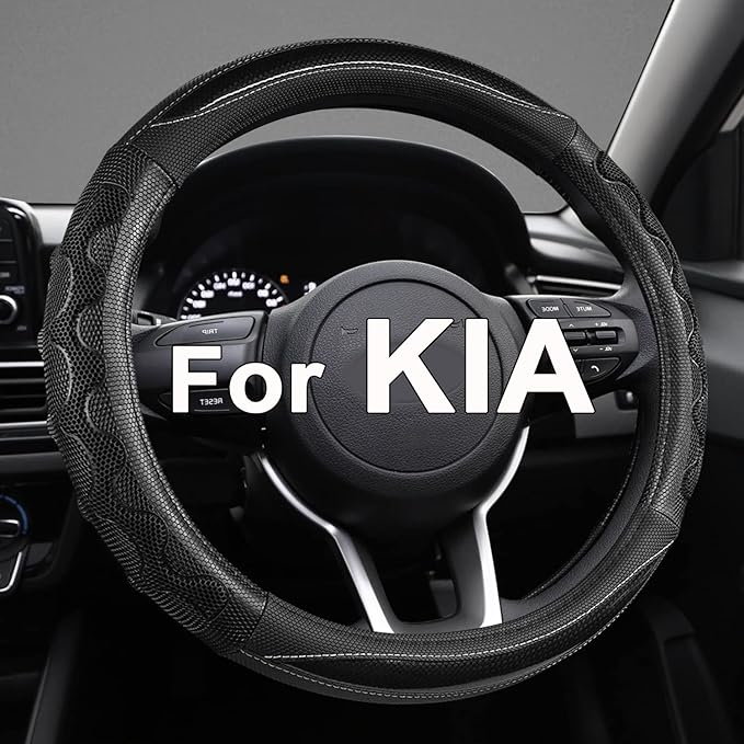 GIANT PANDA Steering Wheel Cover for Kia Soul,Sportage,Forte,Optima,Telluride(3D Honeycomb-Black-Standard Size)
