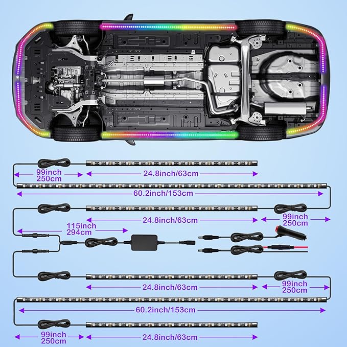 Underglow Car Lights, 6 pcs RGB-IC Smart LED Lights with APP Control and Remote Control, Dream Color Chasing DIY Music Mode, Underglow Kit for Car, SUVs, Trucks (Dream Color)