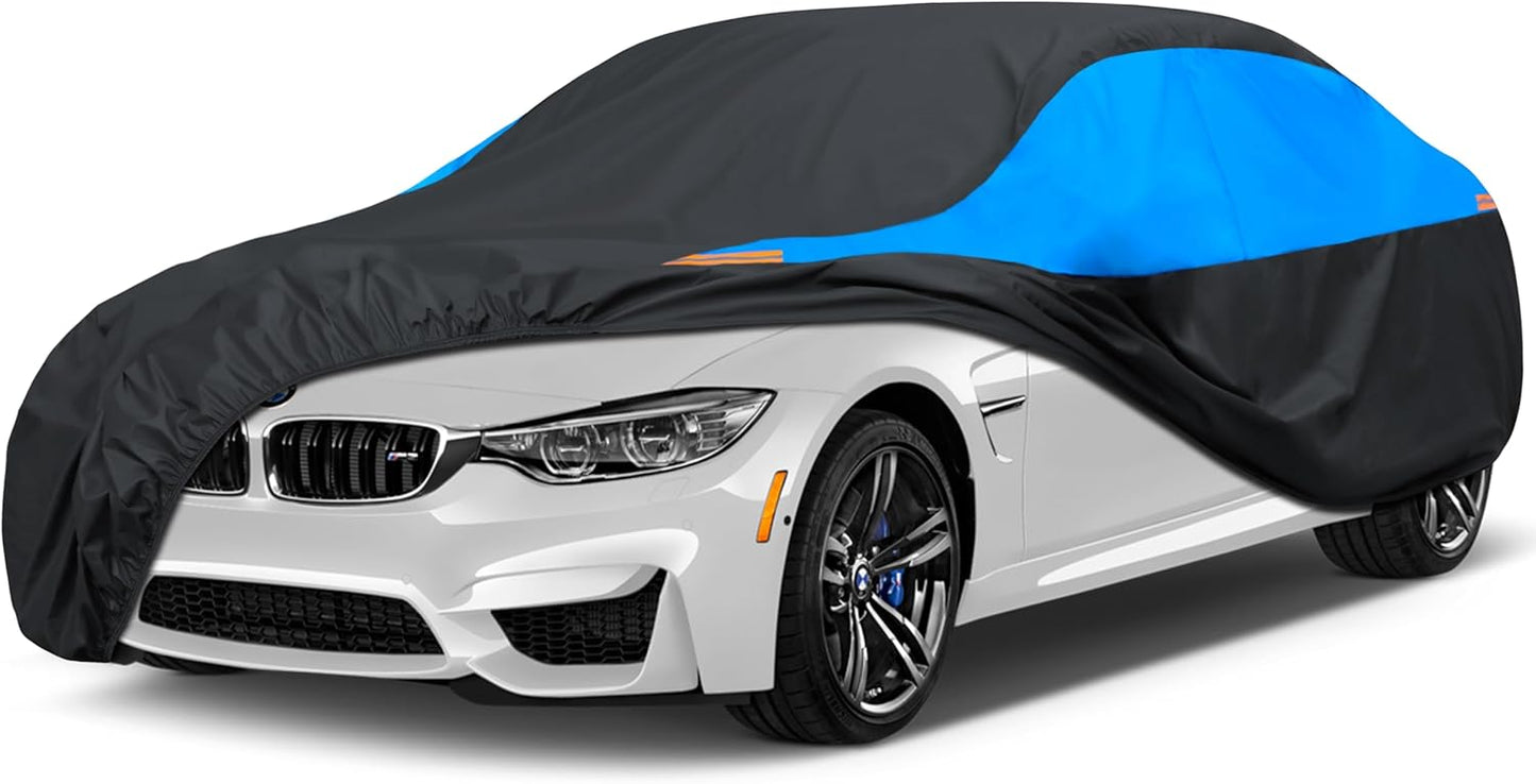 MORNYRAY Waterproof Car Cover All Weather Snowproof UV Protection Windproof Outdoor Full car Cover, Universal Fit for Sedan (Blue, A0-Fit Sedan Length(Up to 153 inch)