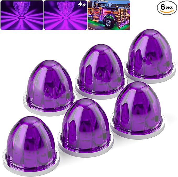 BJZ 6Pcs Purple Watermelon LED Strobe+Constant Marker Lights Dual Function Watermelon-Shaped Side Marker Clearance Tail Top Cap Roof Lights for Trailer Truck Semi-Trailer Heavy-Duty Truck Bus Van