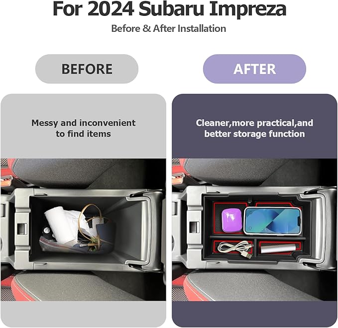 LUWU for 2025 Subaru Impreza Center Console Organizer 2024 Subaru Impreza Sport/RS/Base Armrest Storage Box Armrest Organizer 2024 Impreza Console Organizer Tray 2024 2025 Subaru Impreza Accessories